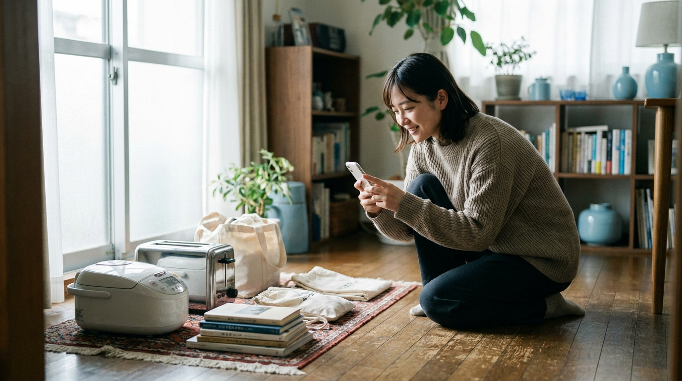 不用品の写真で査定する買取業者のイメージ