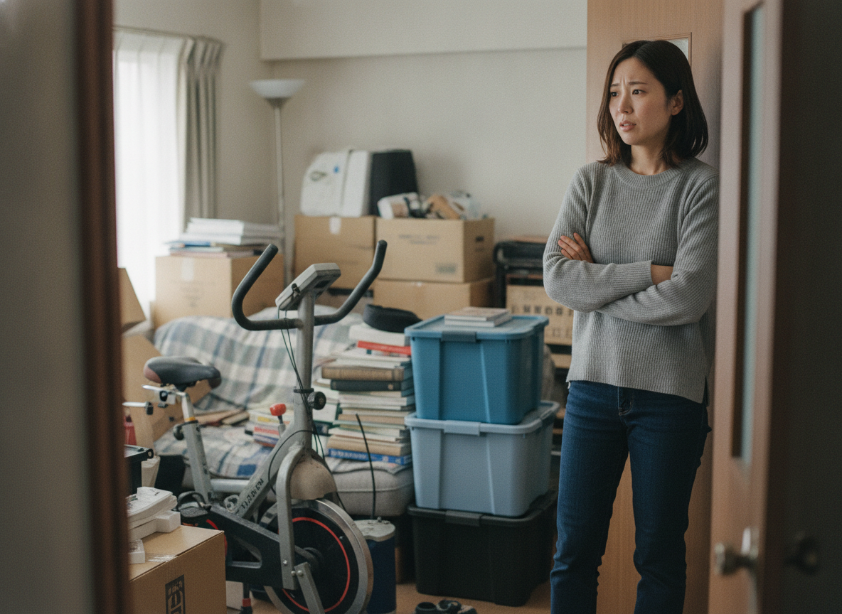 散らかった部屋を前に、片付けに踏み出せず立ちすくむ女性
