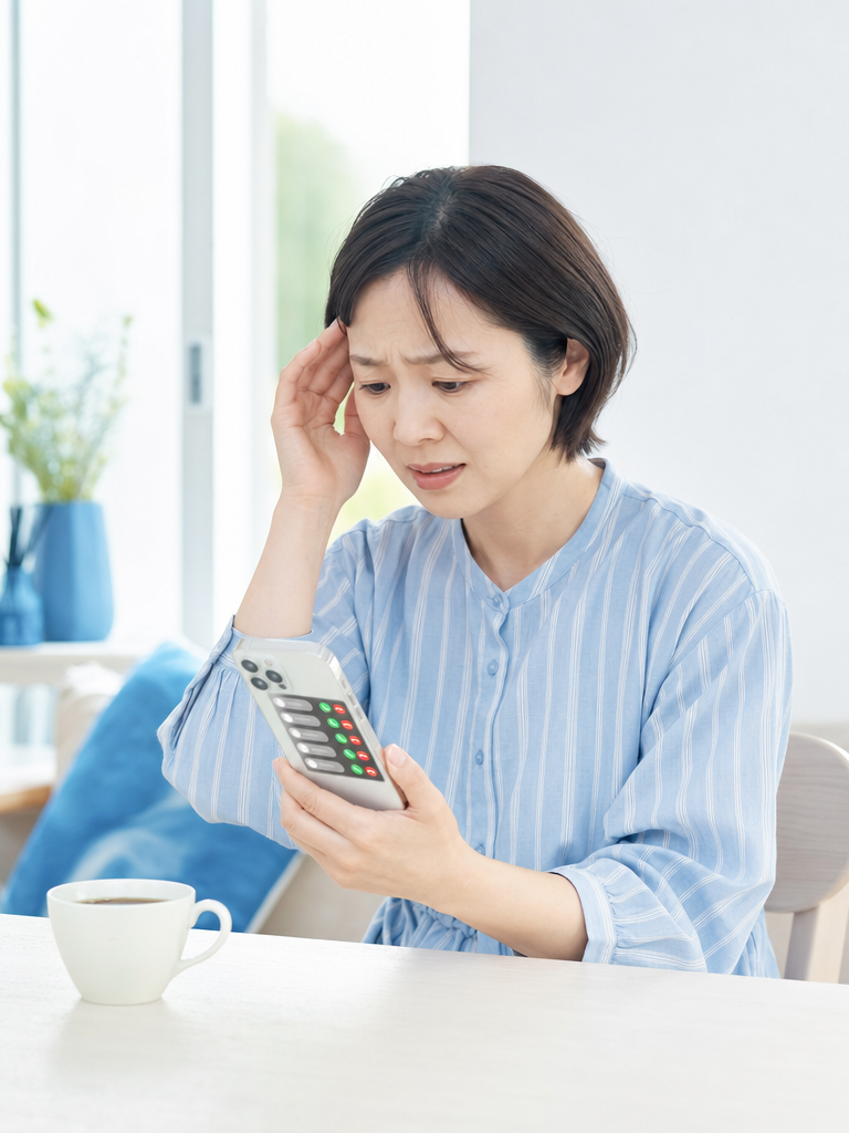 一括査定の営業電話が一斉にかかってきて不安な女性